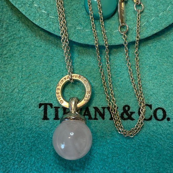 Tiffany&CO Jewelry - Tiffany Silver Fascination Pink Quartz Ball Necklace 16"
